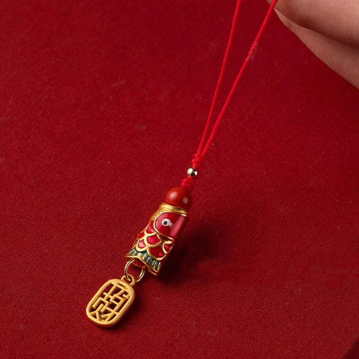 Buddha Stones Koi Fish Cinnabar Attracting Wealth Wish Ruyi Charm Luck Phone Hanging Decoration - image 7