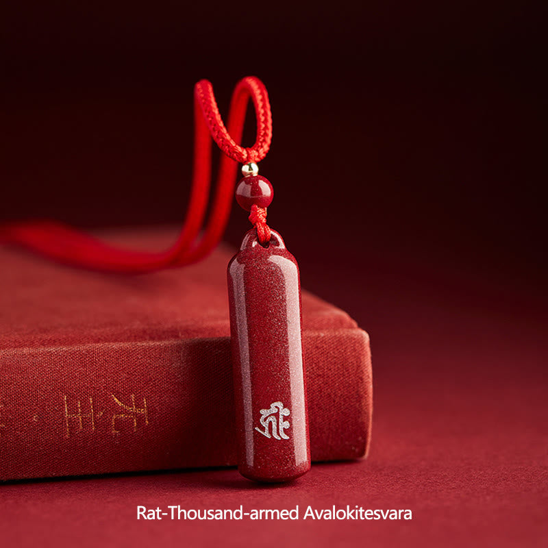 Buddha Stones Chinese Zodiac Natal Buddha Cinnabar Amulet Protection String Necklace Pendant - Red - Rat-Thousand-armed Avalokitesvara - image 19