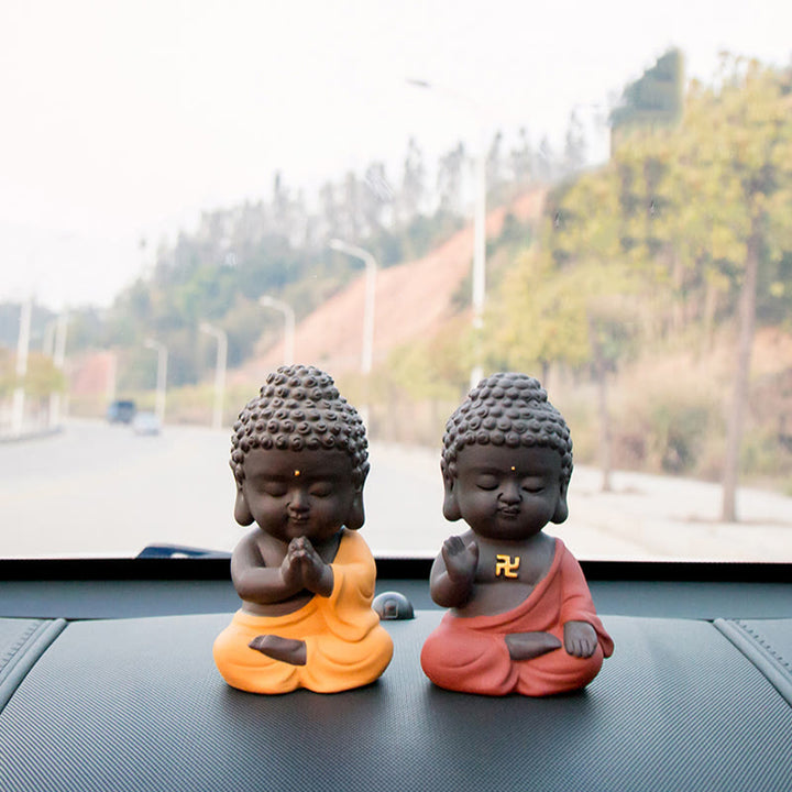 Buddha Stones Small Buddha Serenity Purple Clay Home Desk Decoration - image 24