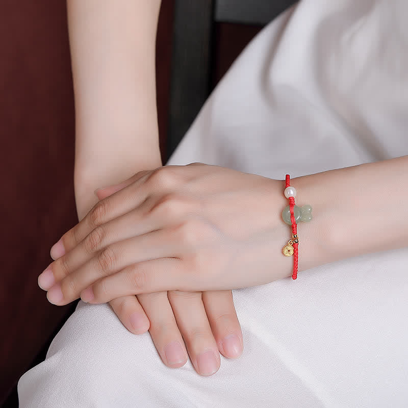 925 Sterling Silver Year of the Rabbit Hetian Jade Copper Coin Wealth Red String Bracelet - image 1