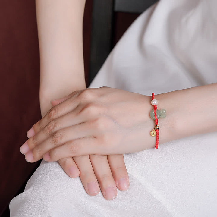 925 Sterling Silver Year of the Rabbit Hetian Jade Copper Coin Wealth Red String Bracelet - image 1