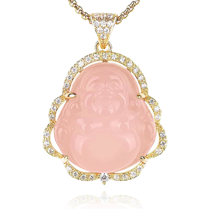 Buddha Stones Good Luck Laughing Buddha Necklace - A-Laughing Buddha-Golden/Pink - image 12