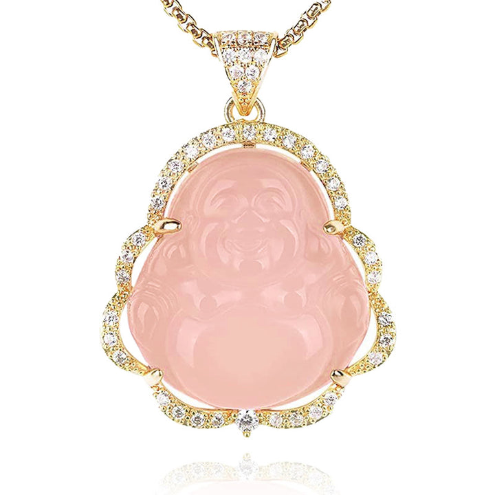 Buddha Stones Good Luck Laughing Buddha Necklace - A-Laughing Buddha-Golden/Pink - image 12