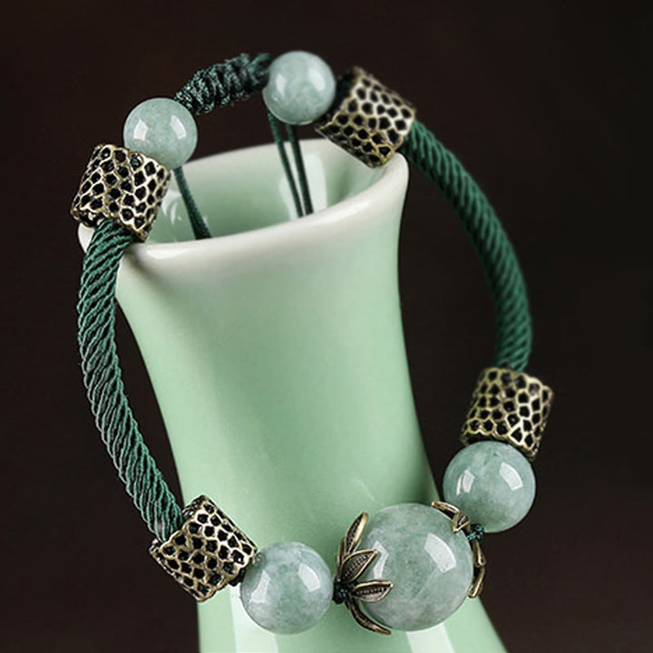 Buddha Stones Handmade Green Rope Luck Jade Bead Prosperity Bracelet - image 3