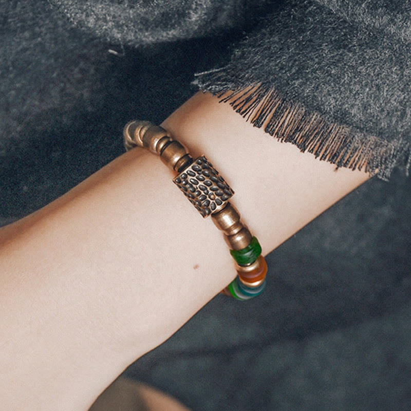 Buddha Stones Tibetan Colorful Glass Beads Copper Wealth Bracelet - image 4