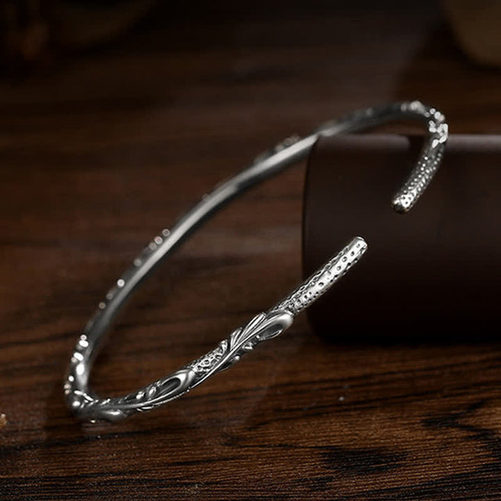 Buddha Stones 925 Sterling Silver Handmade Vines Engraved Protection Bracelet Bangle - image 3