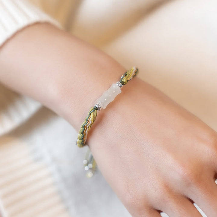 Buddha Stones White Jade Bamboo Reincarnation Knot Wealth Luck Strength String Bracelet - image 14