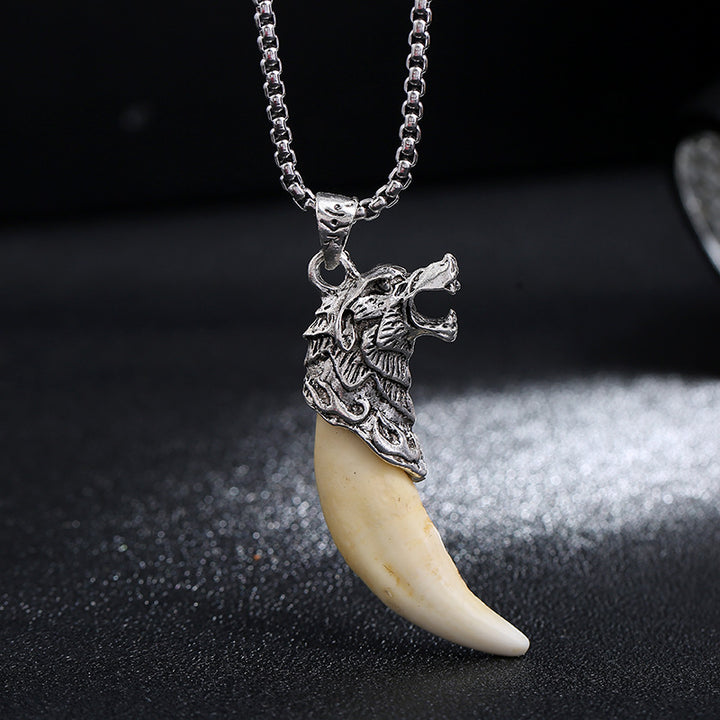 Buddha Stones Imitation Wolf Tooth Titanium Steel Balance Necklace Pendant - image 5