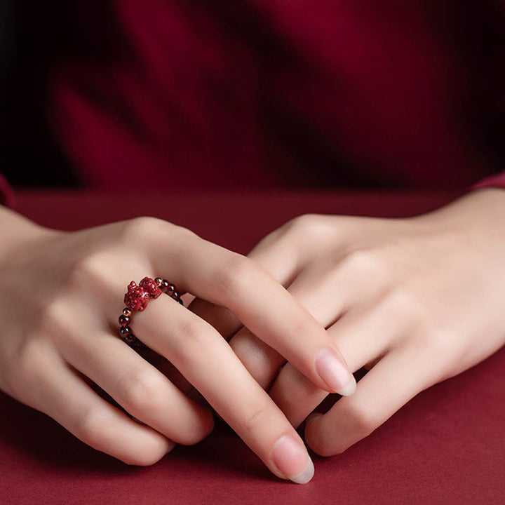 Buddha Stones Garnet Cinnabar Lucky Bead PiXiu Om Mani Padme Hum Rose Protection Ring - Cinnabar PiXiu(Adjustable) - image 8