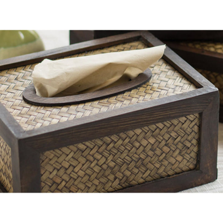 Handmade Bamboo Woven Wood Tissue Box Wooden Tissue Holder Wipes Boxes Decoration - image 5