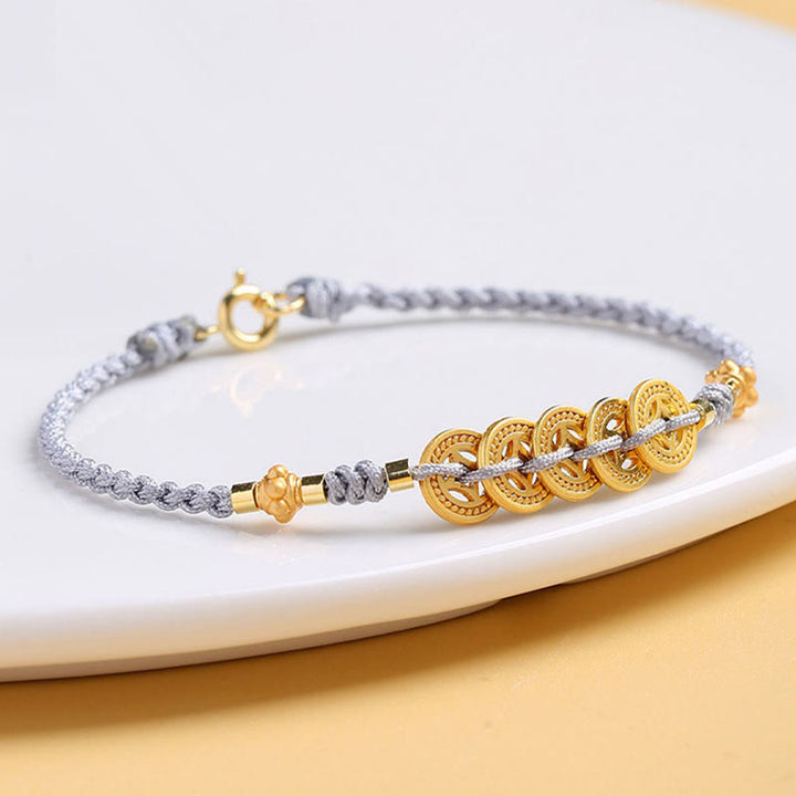 Buddha Stones Copper Coin Fortune Tree Pearl Luck Blue Rope Braided Bracelet - image 5