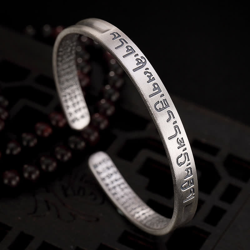 Buddha Stones 999 Sterling Silver Six True Words Heart Sutra Protection Bracelet Bangle - image 4