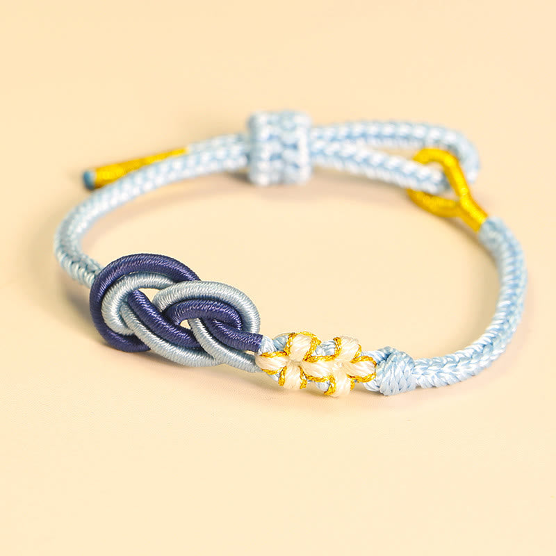 Buddha Stones Handcrafted Eight Thread Peace Knot Peach Blossom Knot Luck Connection Bracelet - Light Blue&Dark Blue(Wrist Circumference 14-16cm) - image 7