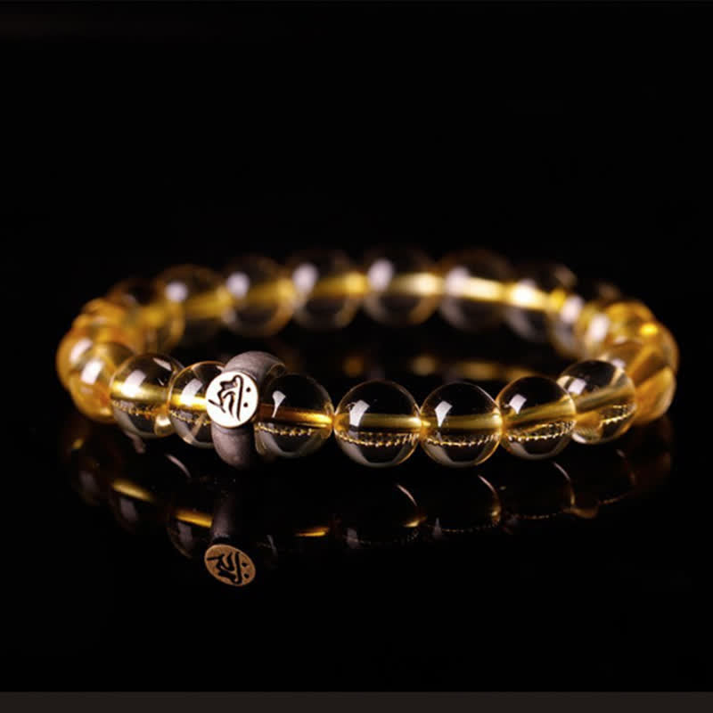 Buddha Stones 925 Sterling Silver Chinese Zodiac Natal Buddha Citrine Protection Bracelet - 10mm - Dog/Pig-Amitabha Buddha - image 0