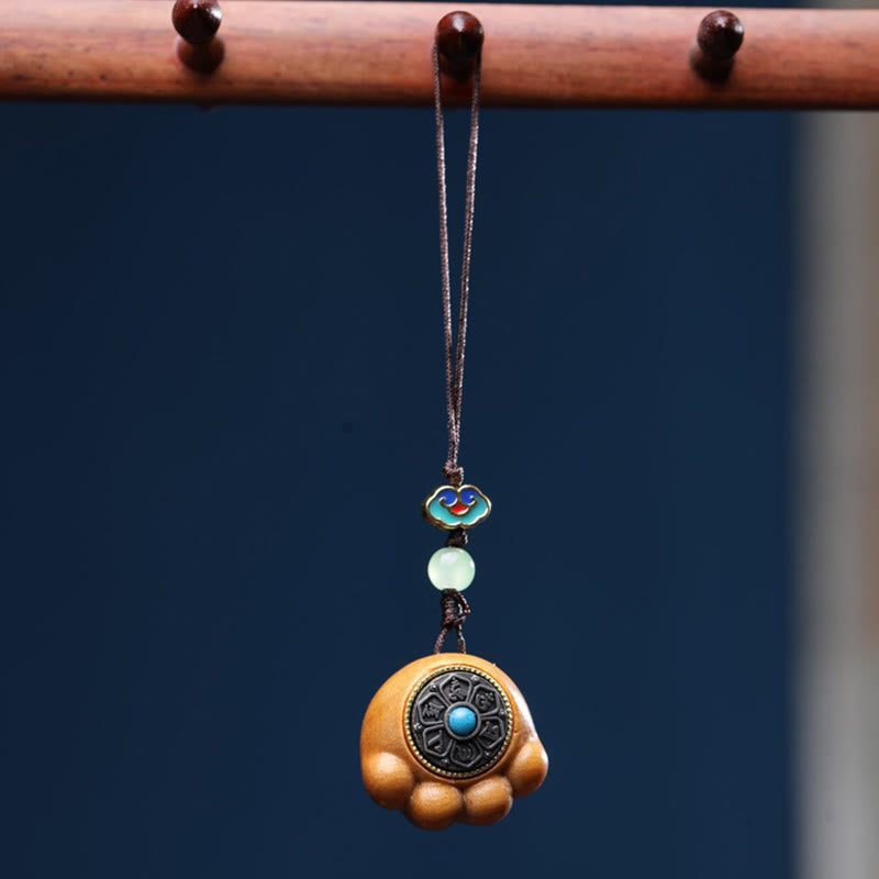 Buddha Stones Sandalwood Small Leaf Red Sandalwood Green Sandalwood Lucky Cat Paw Claw Om Mani Padme Hum Protection Phone Hanging Decoration - Sandalwood(Protection♥Calm) - image 8