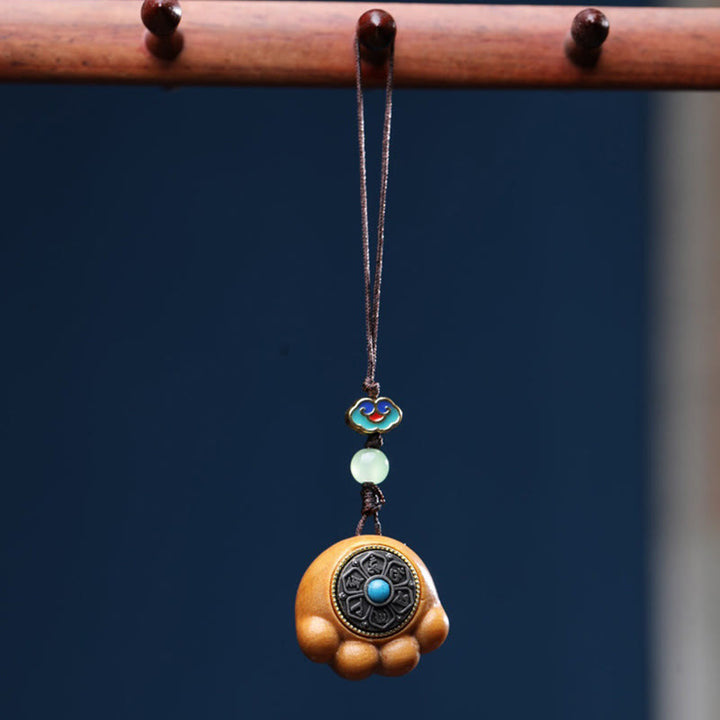 Buddha Stones Sandalwood Small Leaf Red Sandalwood Green Sandalwood Lucky Cat Paw Claw Om Mani Padme Hum Protection Phone Hanging Decoration - Sandalwood(Protection♥Calm) - image 8