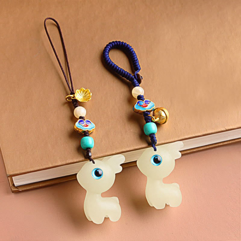 Buddha Stones Mini Cute Deer Glowstone Luminous Lucky Deer Energy Key Chain Phone Car Hanging Decoration - image 1