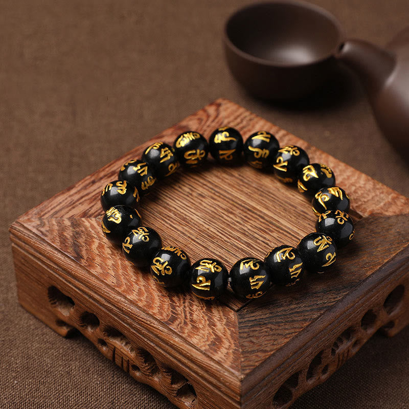 Buddha Stones Tibet White Crystal Black Onyx Om Mani Padme Hum Meditation Bracelet - image 22
