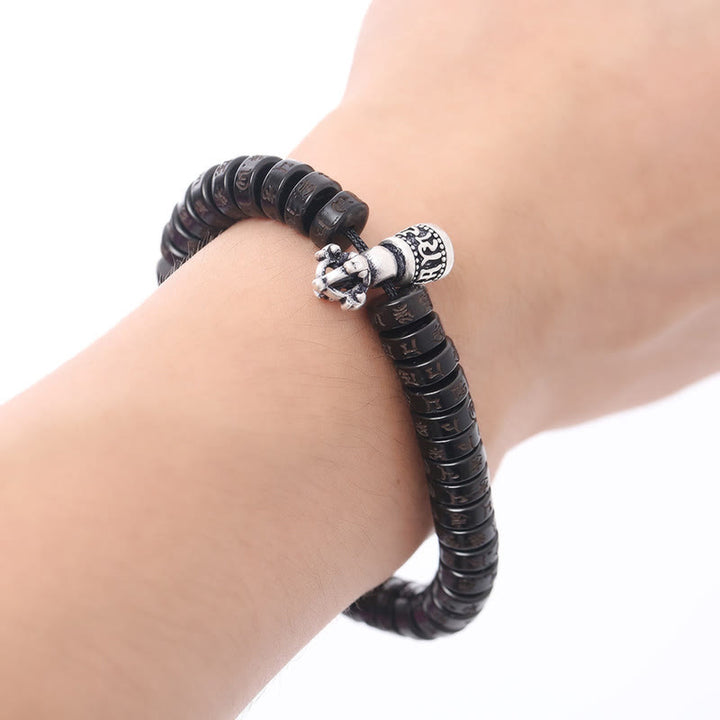Buddha Stones Tibet Coconut Shell Carved Om Mani Padme Hum Dorje Vajra Bell Happiness String Bracelet - image 5