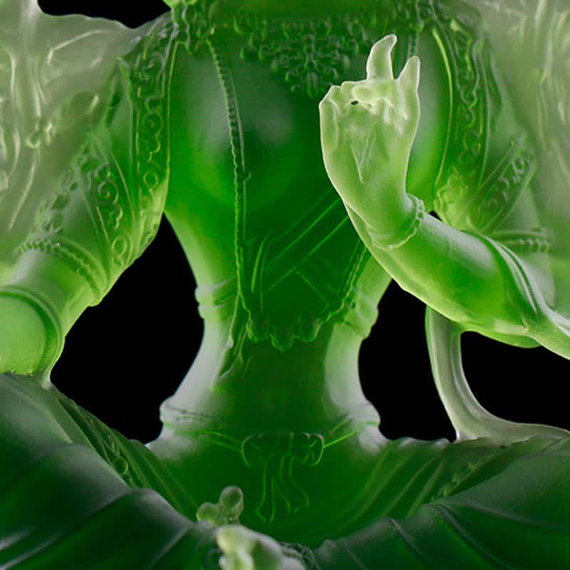 Buddha Stones Bodhisattva Green Tara Handmade Liuli Crystal Art Piece Protection Home Office Statue Decoration - image 3