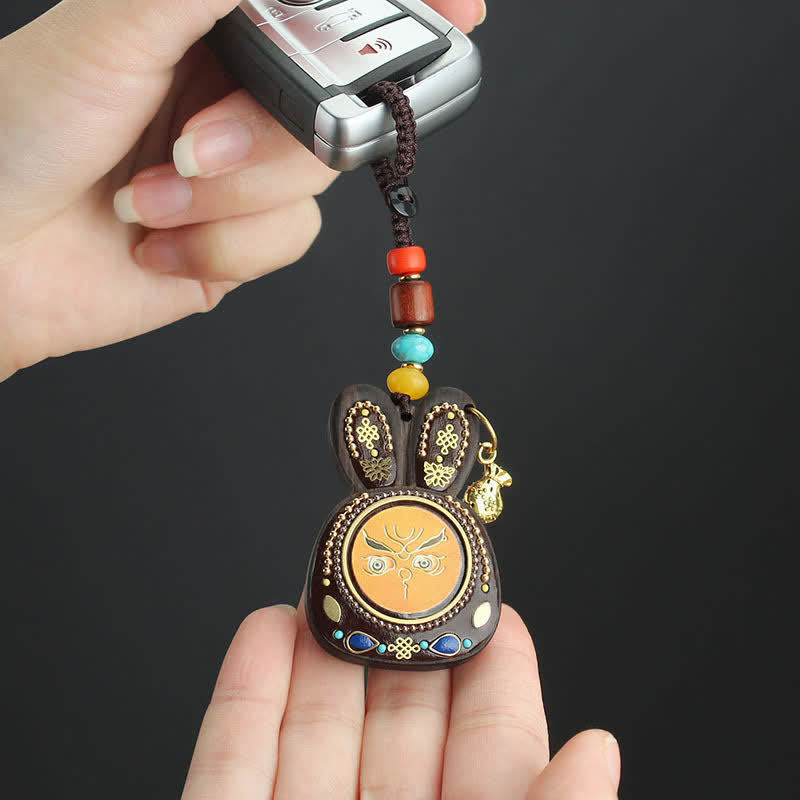 Tibet Ebony Five God of Wealth Thangka Key Chain - image 12