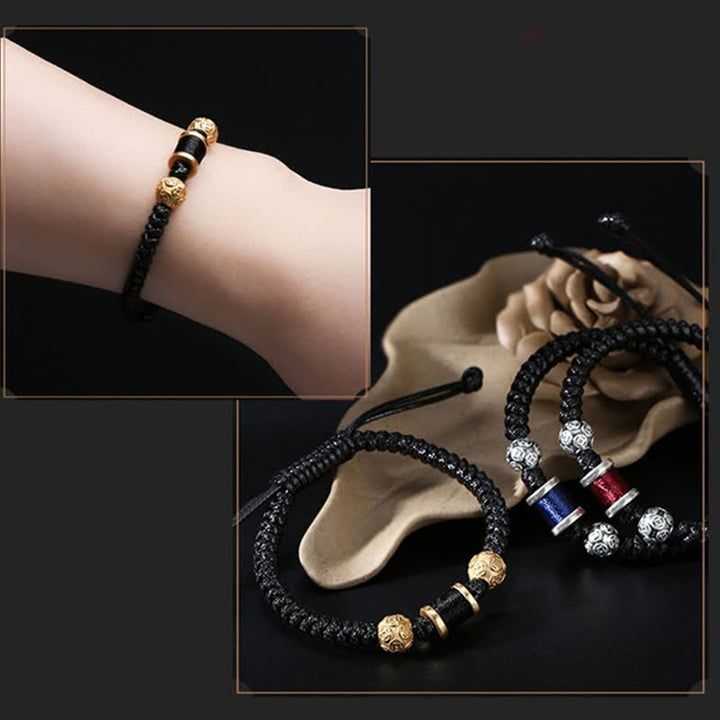Buddha Stones 999 Sterling Silver Copper Coin Bead Copper Balance Braided String Bracelet - image 17