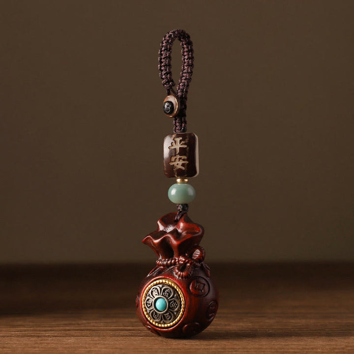 Buddha Stones Small Leaf Red Sandalwood Green Sandalwood Money Bag Om Mani Padme Hum Rotatable Protection Keychain Phone Hanging Decoration - image 2