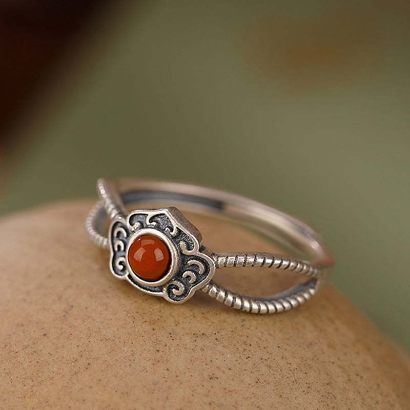 Buddha Stones 925 Sterling Silver Red Agate Bead Logical Thinking Ring - image 4