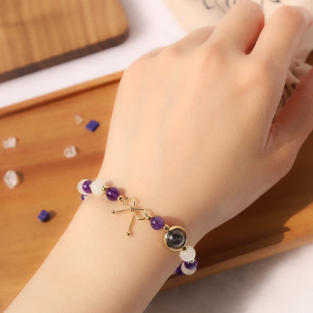 Buddha Stones Amethyst Cat Eye Black Rutilated Quartz Spiritual Bead Bracelet - image 3