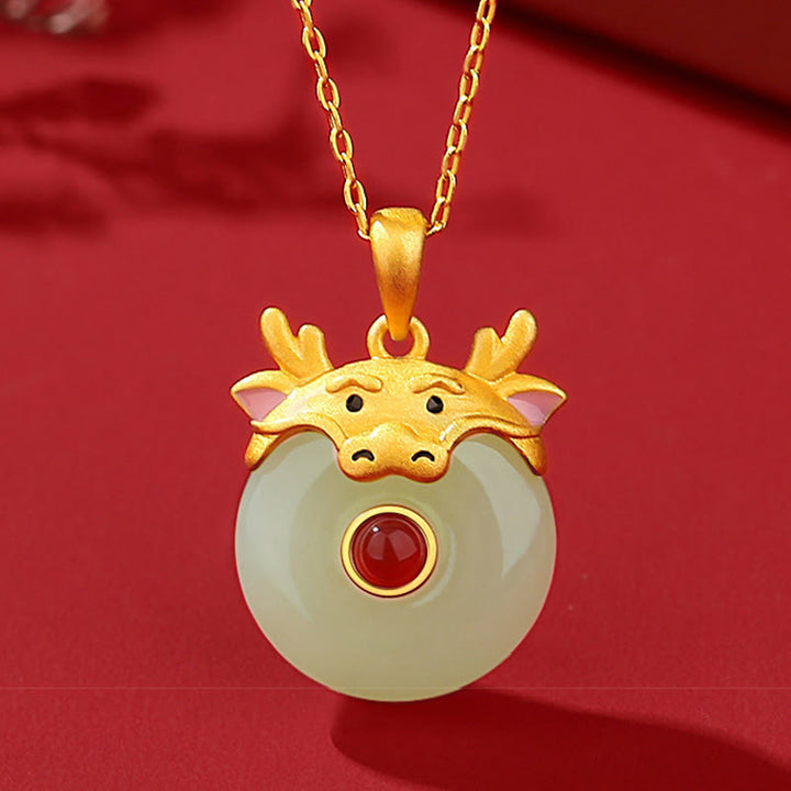 Buddha Stones 925 Sterling Silver Hetian Jade Chinese Zodiac Year of the Dragon Red Agate Luck Protection Necklace Pendant - image 5