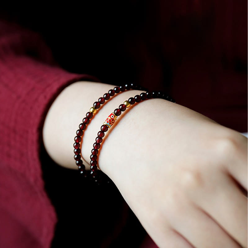 Buddha Stones 999 Gold Koi Fish Natural Garnet Protection Bracelet - image 13