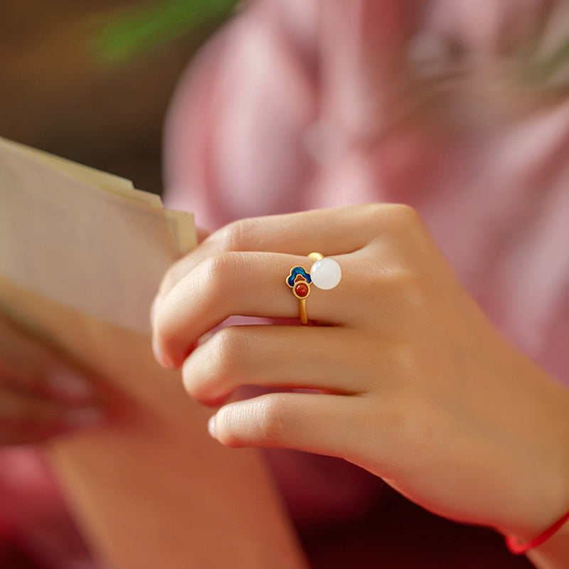 White Jade Auspicious Cloud Blessing Luck Ring - image 5