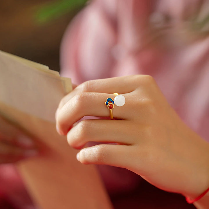 White Jade Auspicious Cloud Blessing Luck Ring - image 5