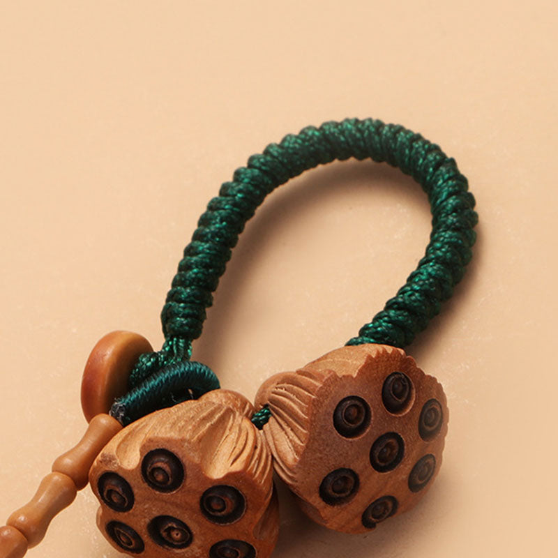 Buddha Stones Lotus Natural White Bodhi Seed Peach Wood Luck Keychain Decoration - image 3