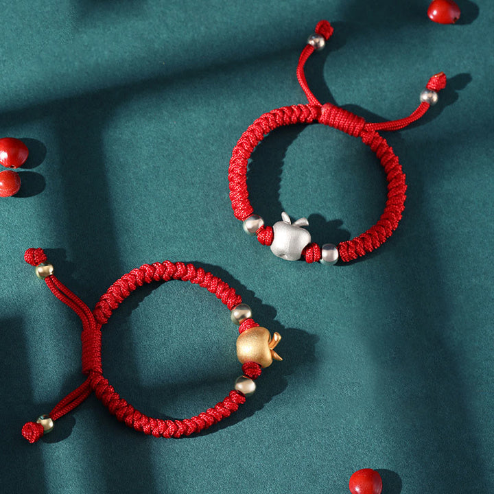 Buddha Stones 999 Sterling Silver Apple Red Multicolored Rope Luck Protection Handcrafted Kids Bracelet - image 4