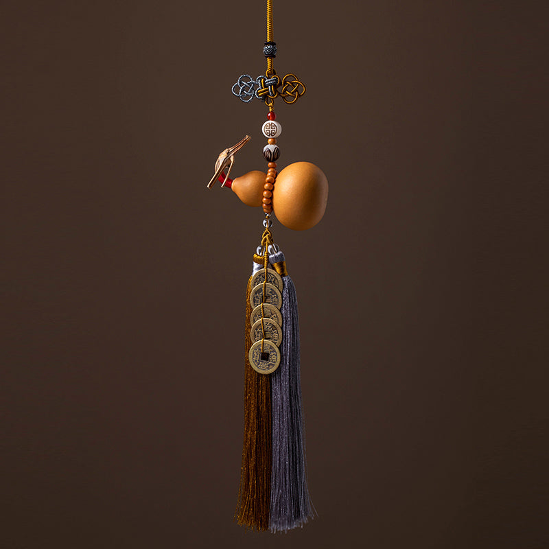Buddha Stones Feng Shui Coins Gourd Chinese Knot Lucky Coins Five Emperor Money Wealth Tassels Decoration - PaleGoldenrod - image 6