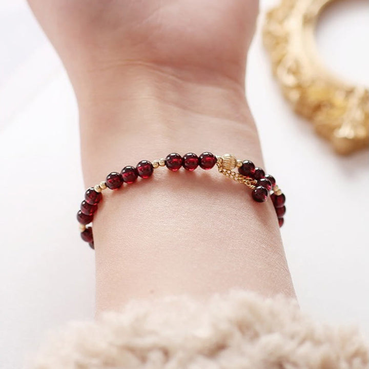 Buddha Stones 14K Gold Natural Garnet Calm Bracelet - image 7