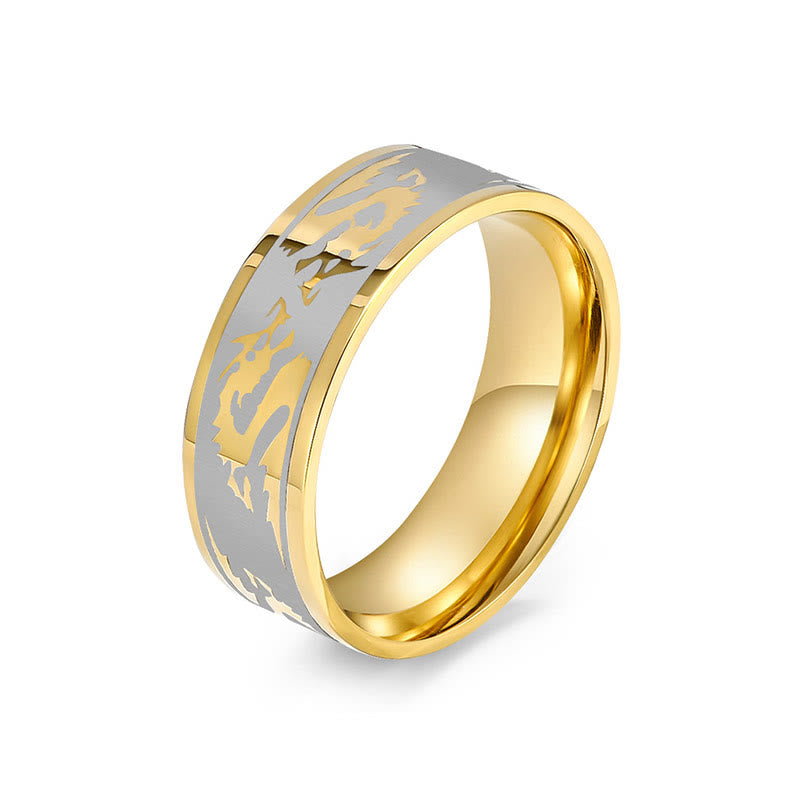 Buddha Stones Dragon Carved Protection Strength Titanium Steel Ring - Gold - US13 - image 0