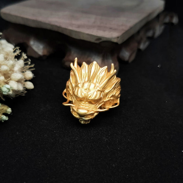 Buddha Stones Golden Dragon Luck Protection Ring - image 6