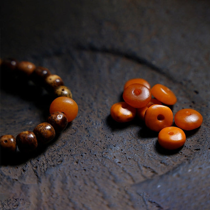 Buddha Stones Tibetan Bodhi Seed Amber Dzi Bead Agate Zakiram Goddess of Wealth Beads Triple Wrap Bracelet - image 7