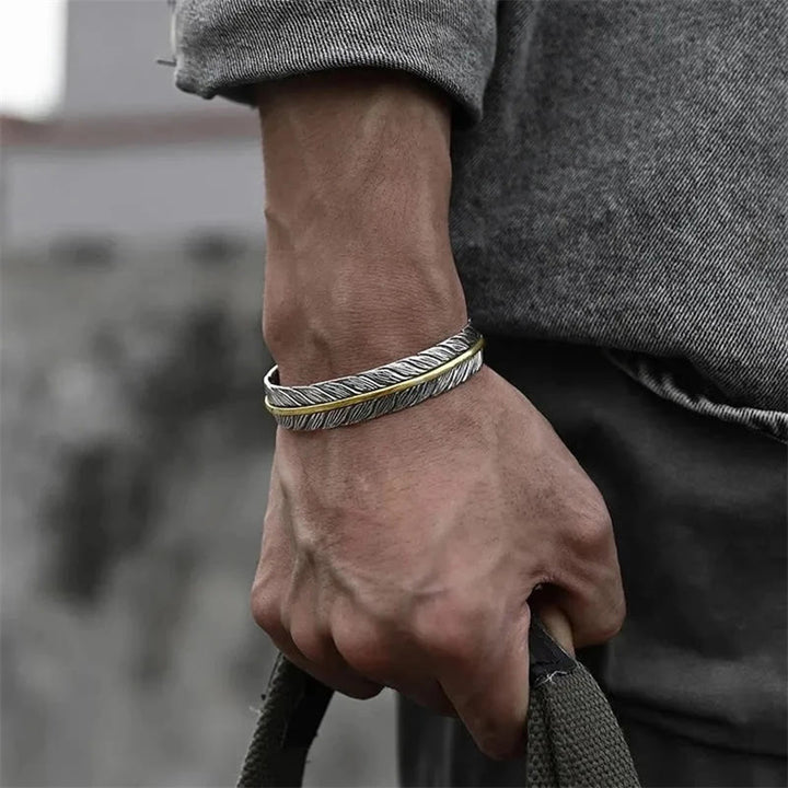Buddha Stones Feather Pattern Carved Luck Wealth Cuff Bracelet Bangle - image 5