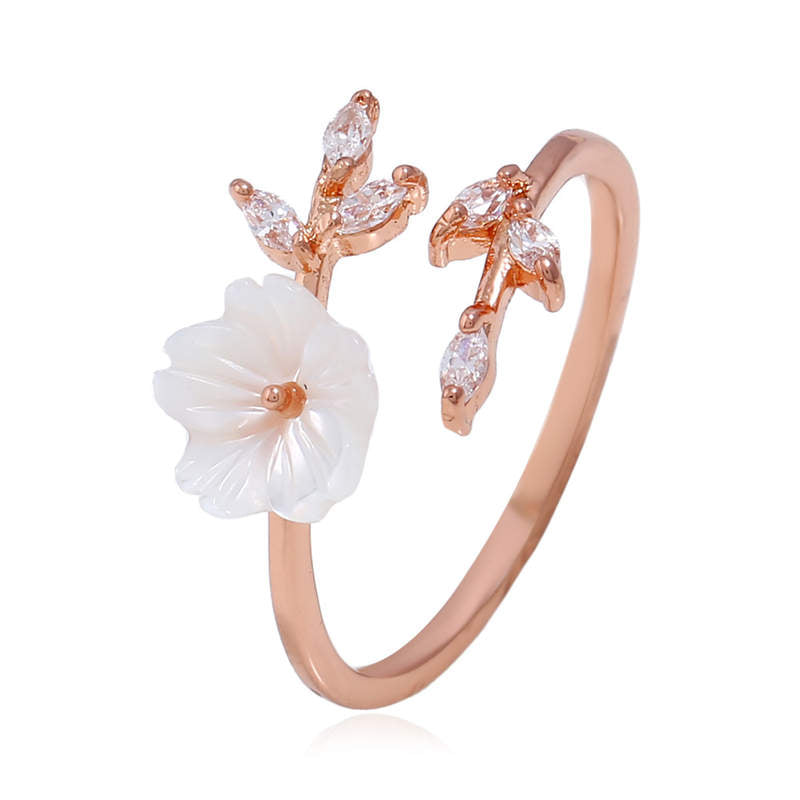 Buddha Stones Plum Blossom Leaf Pattern Copper Luck Ring - image 0