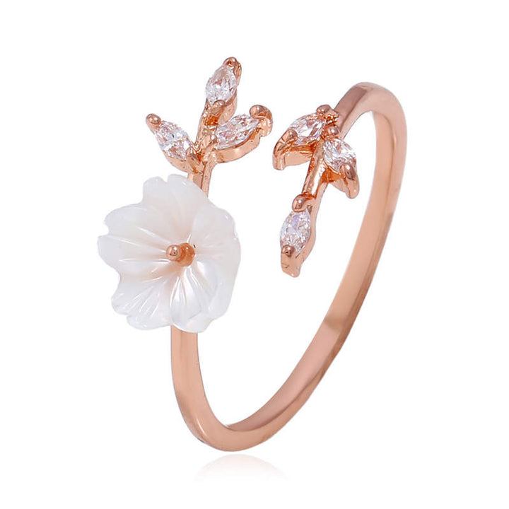 Buddha Stones Plum Blossom Leaf Pattern Copper Luck Ring - image 0