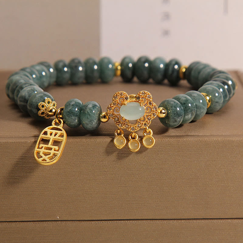 Buddha Stones Natural Jade Chinese Lock Charm Peace Luck Abundance Bracelet - Jade(Prosperity♥Abundance)(Wrist Circumference 14-18cm) - image 0