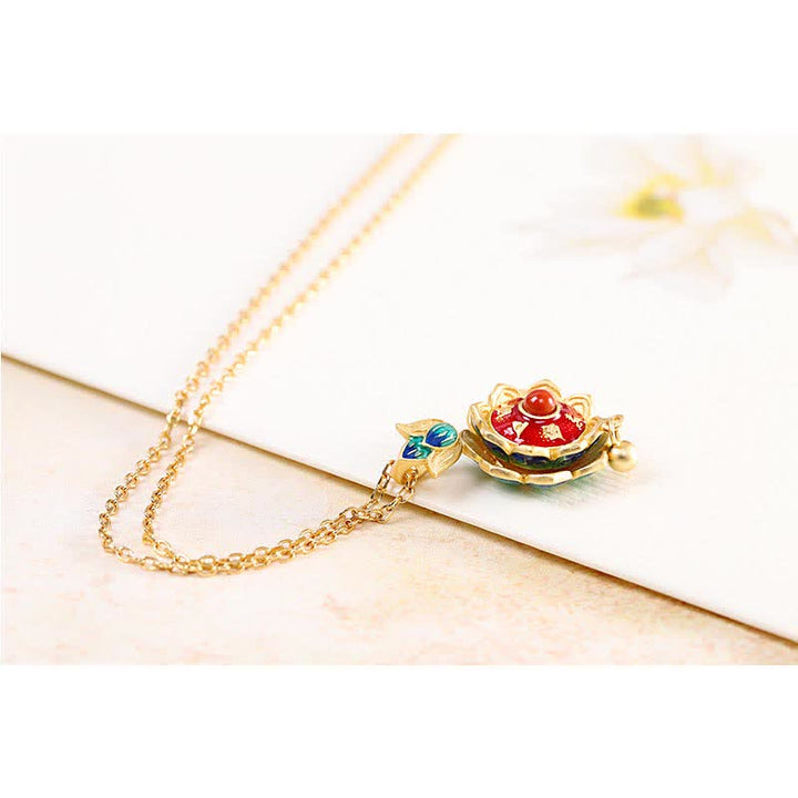Buddha Stones 925 Sterling Silver Tibet Lotus Prayer Wheel Red Agate Enlightenment Necklace Pendant - image 9