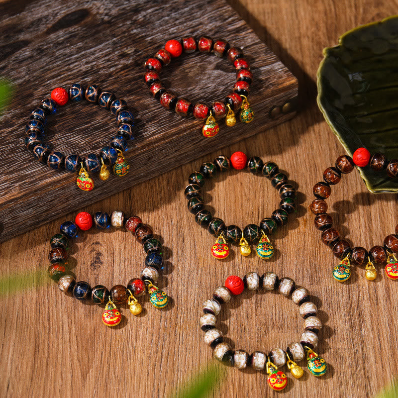 Buddha Stones Gold Swallowing Beast Family Colorful Cinnabar Bead Bracelet - image 9