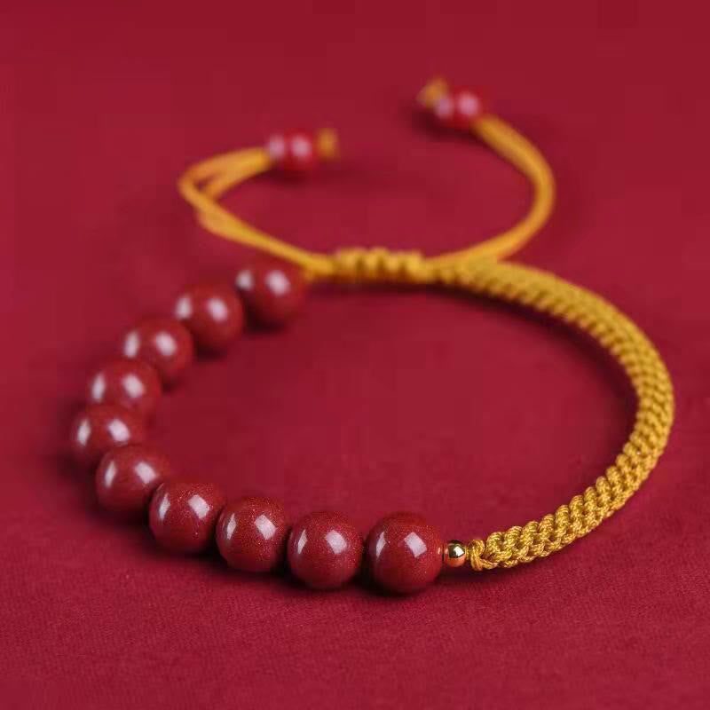 Buddha Stones Natural Cinnabar King Kong Knot Blessing String Bracelet - Cinnabar Yellow String - 8mm - image 22