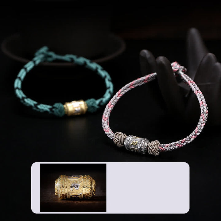 Buddha Stones 925 Sterling Silver Om Mani Padme Hum Prayer Wheel Luck Strength Red String Bracelet - image 15
