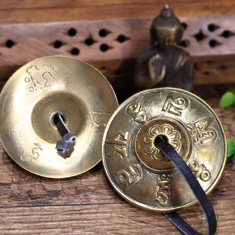 Buddha Stones Tibetan Tingsha Bell Six True Words Dragon Copper Balance Decoration With Bag - image 0