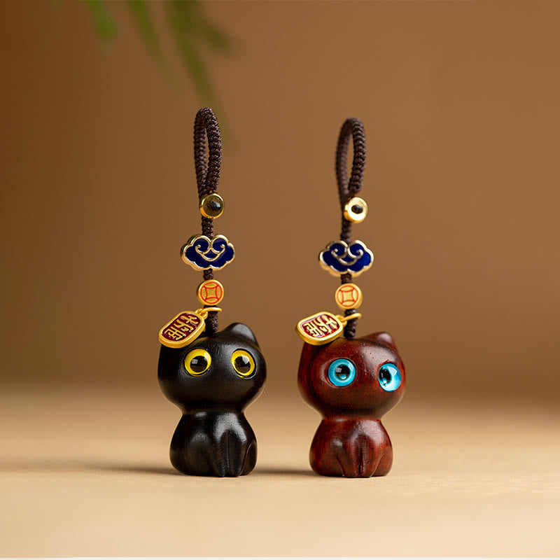 Buddha Stones Small Leaf Red Sandalwood Ebony Wood Lucky Cat Protection Key Chain Phone Hanging Decoration - image 10